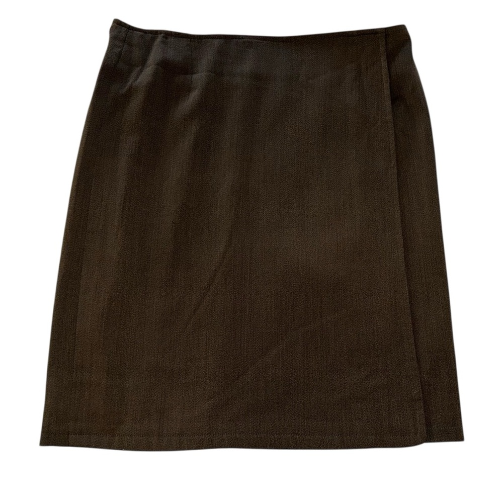 Mark Shale Skirt Super 120’s Wool Faux Wrap Khaki A-Line Made in Italy Sz 16/XL - Picture 3 of 8